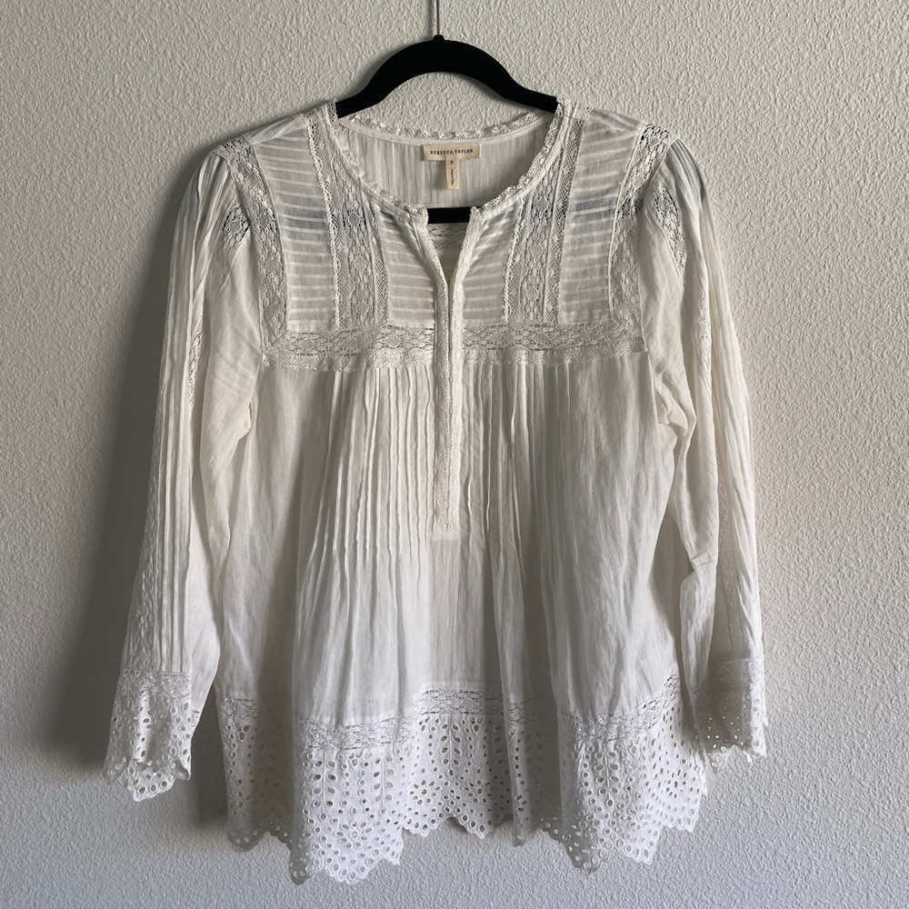 Rebecca Taylor Size 8 white blouse lace